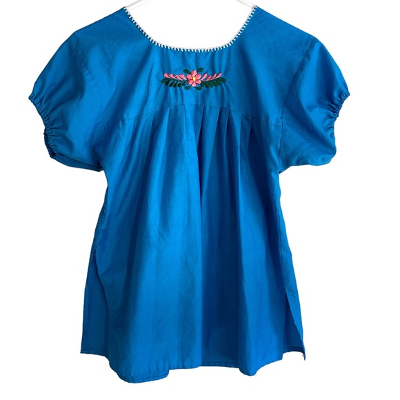 Handmade Mexican Blouse blue and purple XS - Picture 4 of 6